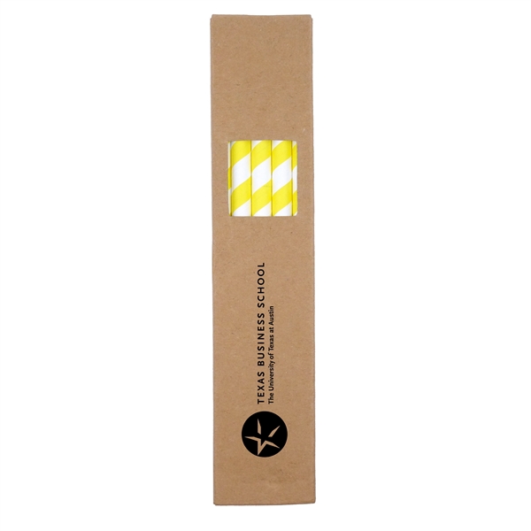 White Stripes-Yellow color option for 10 Pack Biodegradable Paper Straws In Box (0.6cm Dia.)
