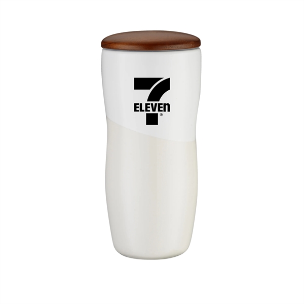White color option for 12 Oz. Double Wall Ceramic Tumbler W/ Wood Lid
