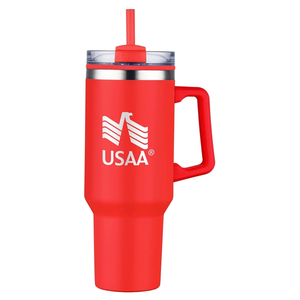 Red color option for 40 Oz Pp Lined Double Wall Tumbler With Handle And Straw