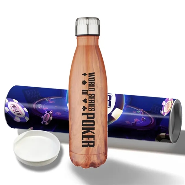 Wood Tone color option for 17 Oz Stainless Steel Cola Bottle With Shipping Tube