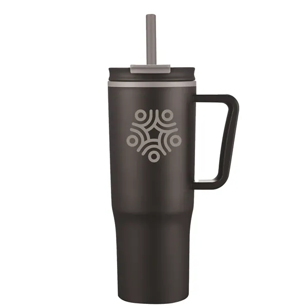 Black color option for 30oz Double Wall Plastic Travel Mug With Handle & Straw