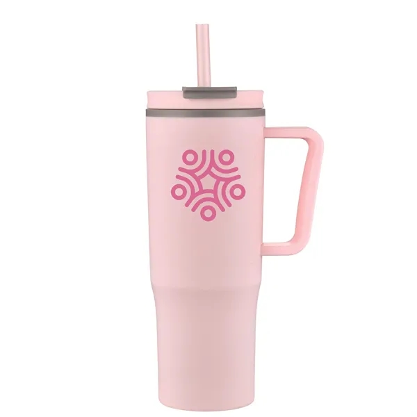 Pink color option for 30oz Double Wall Plastic Travel Mug With Handle & Straw