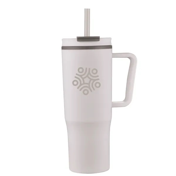 White color option for 30oz Double Wall Plastic Travel Mug With Handle & Straw