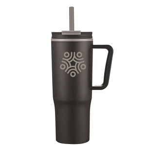 Photo of 30oz Double Wall Plastic Travel Mug With Handle & Straw