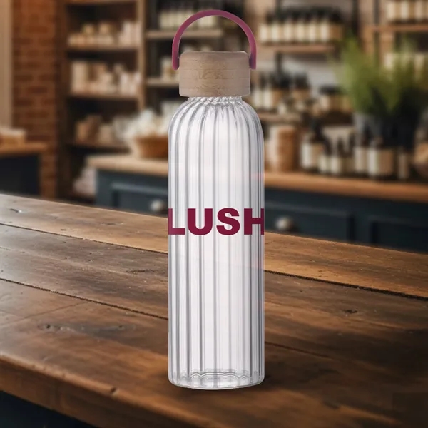 Red color option for 21 Oz Glass Bottle With Inner Stripe & Easy Carry Bamboo Lid