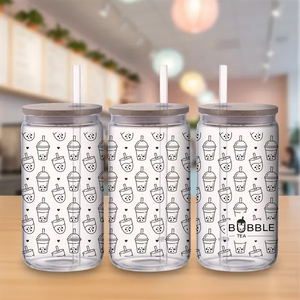 Photo of 18 Oz Can Glass With Bamboo Lid And Plastic Straw
