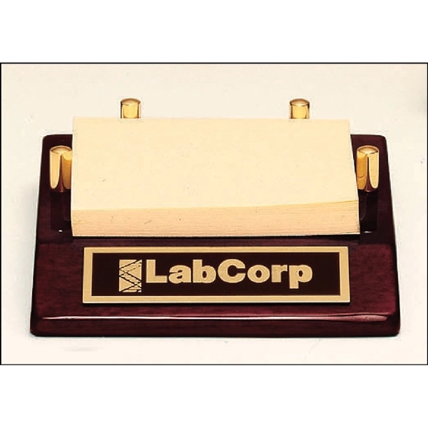Gold/Rosewood Brown/Black color option for Post It Note Holder With A Rosewood Piano Finish Base