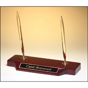 Photo of Double Pen Desk Set On A Rosewood Piano Finish Base
