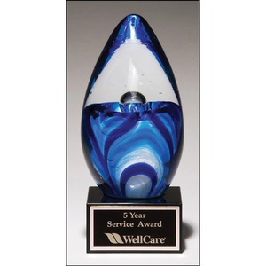 Photo of Art Glass Egg On Black Glass Base 4.75 X 6.5