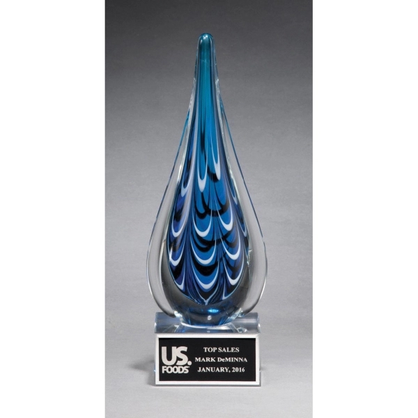 Blue-Black-Clear color option for Teardrop Shaped Art Glass Award 3 X 10