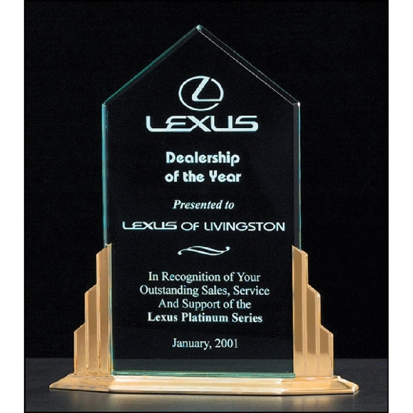 Jade-Brown color option for Peak Acrylic Award On A Gold Tone Finish Aluminum Base