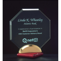 Octagon Acrylic Award On A Rosewood Piano Finish Base