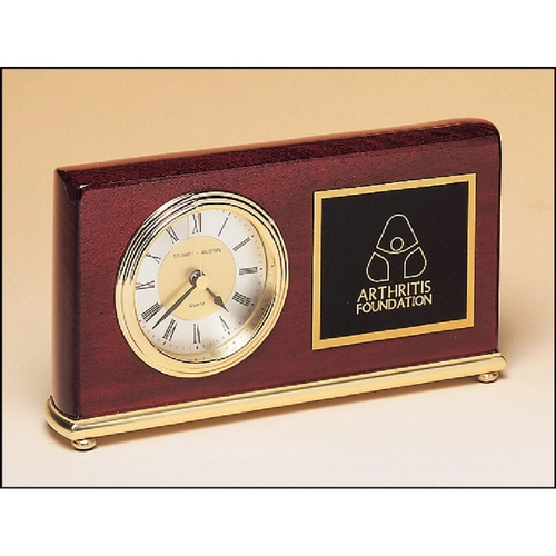 Main photo of Rosewood Piano Finish Desk Clock On A Brass Base. 4 X 7 5/8