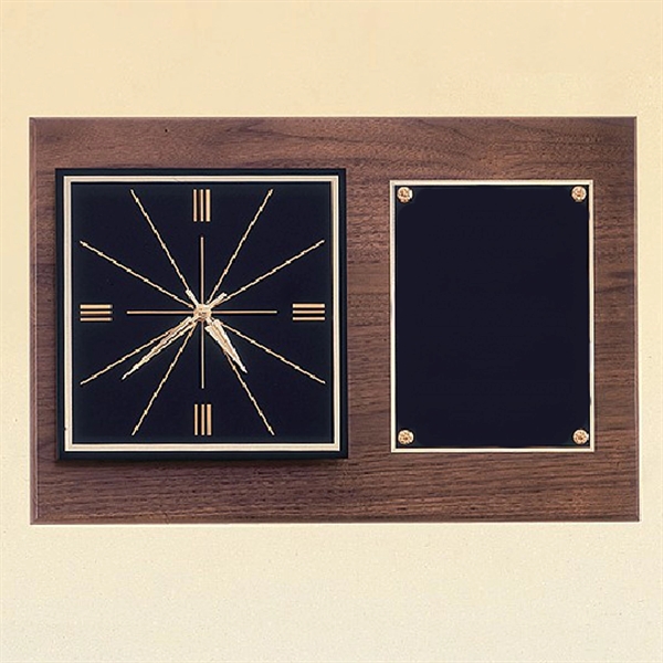 Brown-Black color option for Walnut Wall Clock With Large Engraving Plate 12 X 18