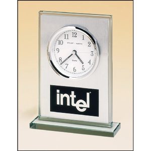 Photo of Glass Clock With Brushed Aluminum Panel And White Dial