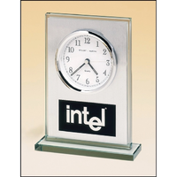 Glass Clock With Brushed Aluminum Panel And White Dial