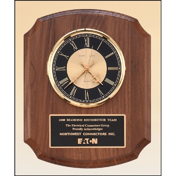 Walnut Brown-Gold-Black color option for Walnut Vertical Wall Clock. 10.5 X 13