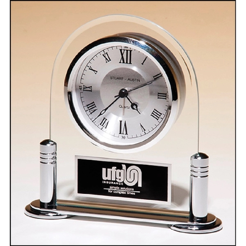 Main photo of Glass Clock With Silver Accents 6 1/8x6