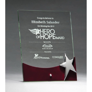 Photo of Glass Award With Silver Star And Rosewood Finish Base 8x10