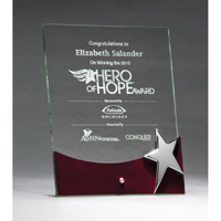 Glass Award With Silver Star And Rosewood Finish Base 8x10