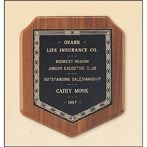 Photo of Walnut Shield Plaque With A Black Brass Plate. 7x8