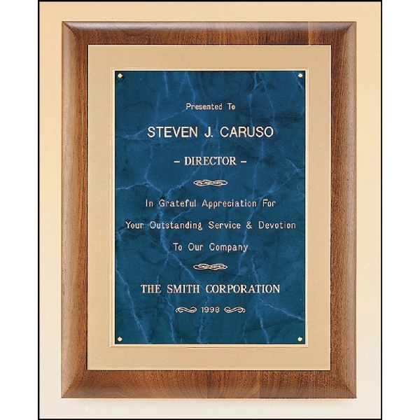 Walnut-Sapphire Blue-Gold color option for Walnut Plaque With Gold Embossed Frame 11x14 Sapphire