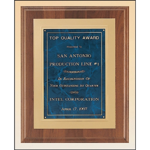 Main photo of Walnut Plaque With Gold Embossed Frame 12x15 Sapphire