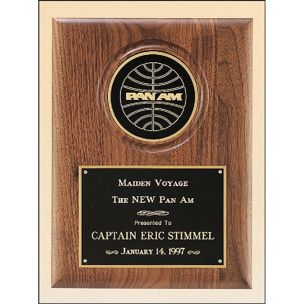 Walnut-Black-Gold color option for Walnut Plaque With 4" Engravable Disk 9x12