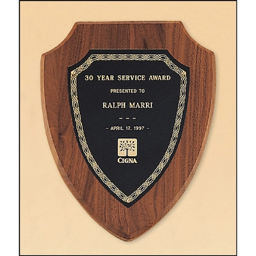 Main photo of Walnut Shield Plaque With A Black Brass Plate 7.25x9