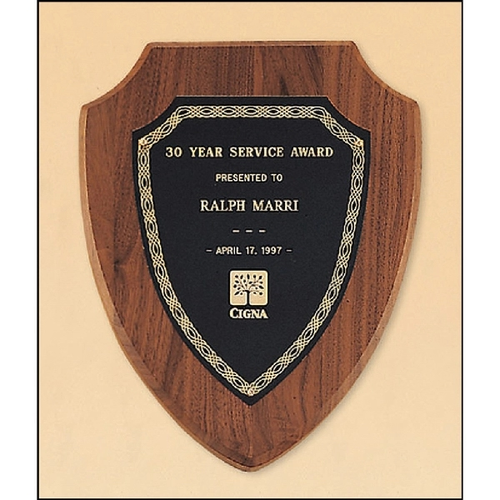 Main photo of Walnut Shield Plaque With A Black Brass Plate 8.5x10.5