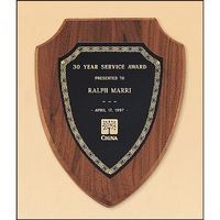 Walnut Shield Plaque With A Black Brass Plate 8.5x10.5