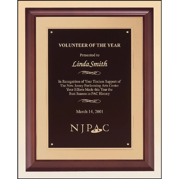 Cherrywood Brown-Black-Gold color option for Cherry Finish Wood Plaque With Florentine Plate 11x14