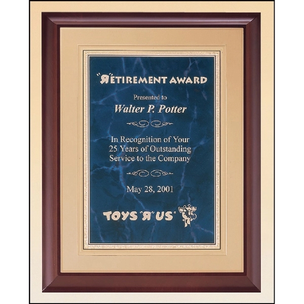 Cherry Brown-Sapphire Blue-Gold color option for Cherry Finish Wood Plaque With Florentine Plate