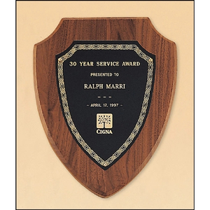 Photo of Walnut Shield Plaque With A Black Brass Plate 10x12