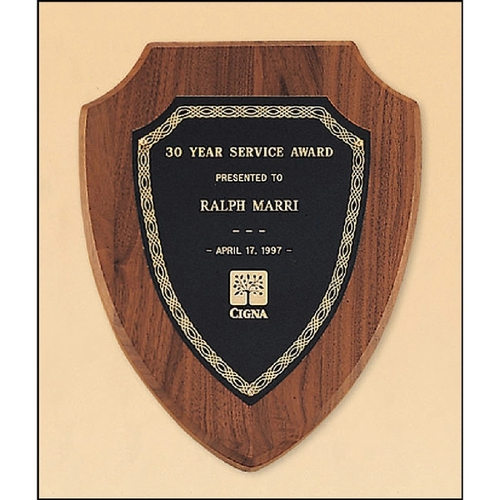 Main photo of Walnut Shield Plaque With A Black Brass Plate 10x12