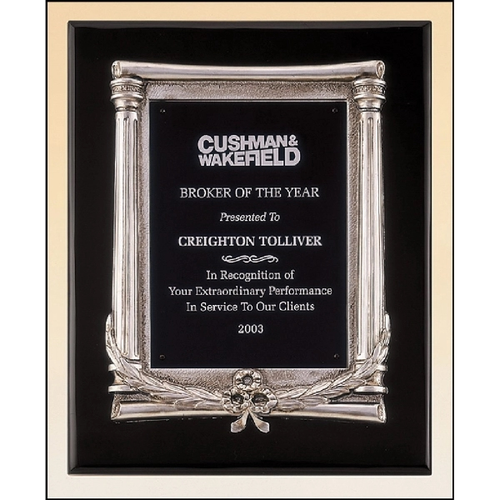 Main photo of Black Piano Finish Plaque With Antique Silver Frame Casting