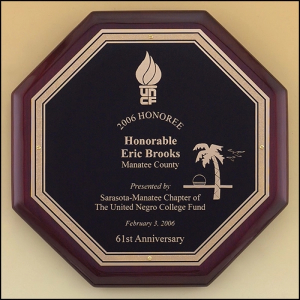 Rosewood Brown-Black-Gold color option for Octagonal Rosewood Piano Finish Plaque 10x10