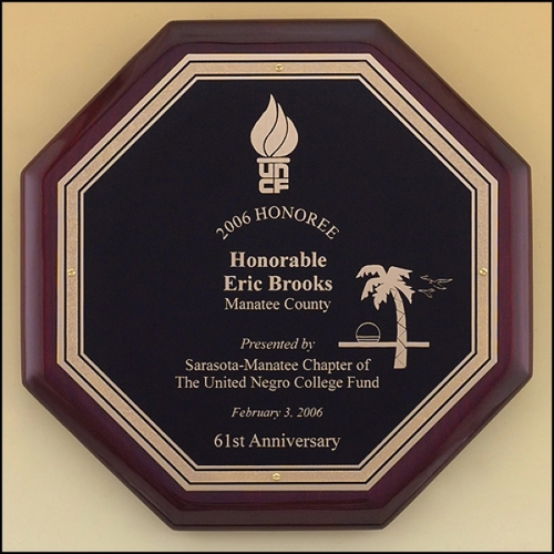 Main photo of Octagonal Rosewood Piano Finish Plaque 10x10