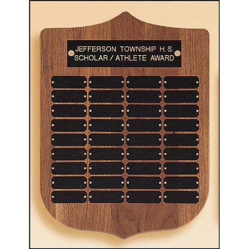 Main photo of Walnut Shield Perpetual Plaque 12x16 Brushed Brass Plates