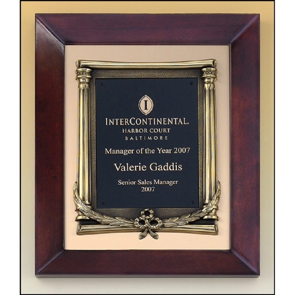 Cherrywood Brown-Bronze-Gold color option for Cherry Finish Wood Frame Plaque With Wreath 12x15