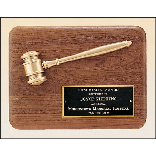 Main photo of Walnut Plaque With Antique Bronze Gavel 9x12