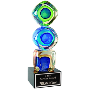 Photo of 9 1/4" Stacked Blocks Art Glass With Square Black Base