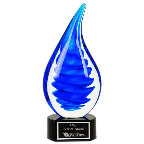 Main photo of 10 1/4" Blue Twist Rain Drop Art Glass