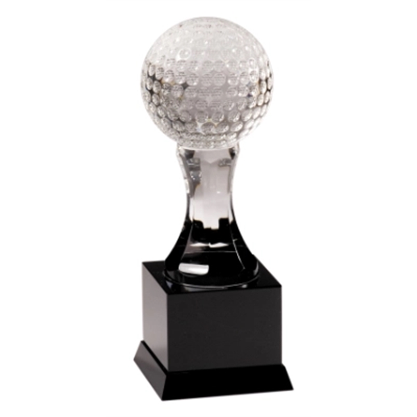 Clear-Black color option for 9" Crystal Golf Ball On Black Pedestal Base