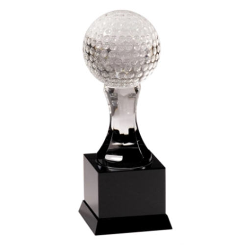 Main photo of 9" Crystal Golf Ball On Black Pedestal Base