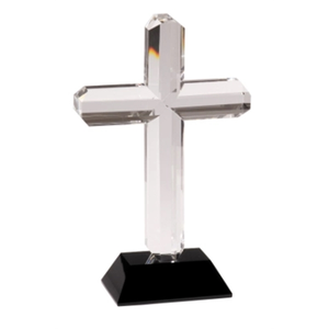 Photo of 8 1/2" Crystal Cross On Black Pedestal Base