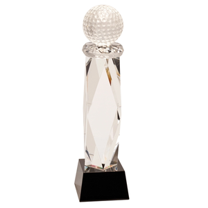 Photo of 10 3/4" Clear Crystal Golf Ball On Facet Column W/Black Base