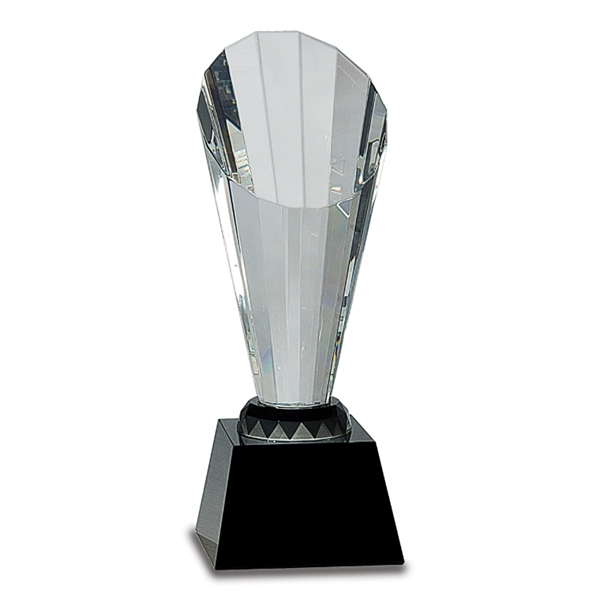 Clear-Black color option for 10" Clear Crystal Faceted Rising Spire On Black Base