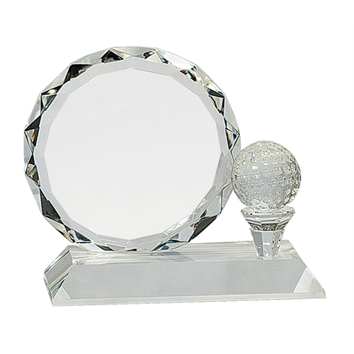 Main photo of 5 1/4" Round Facet Crystal With Golf Ball On Clear Pedestal