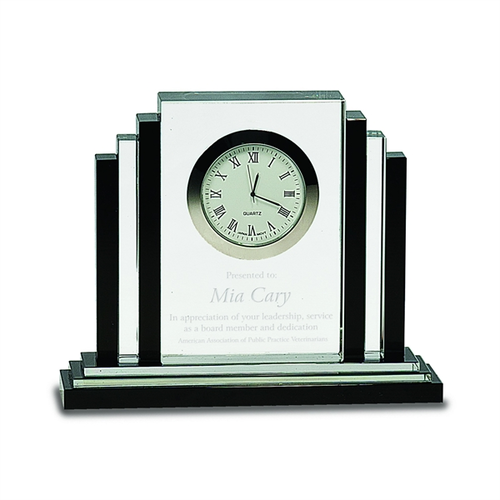 Main photo of 6" Clear Crystal With Clock With Black Crystal Trim